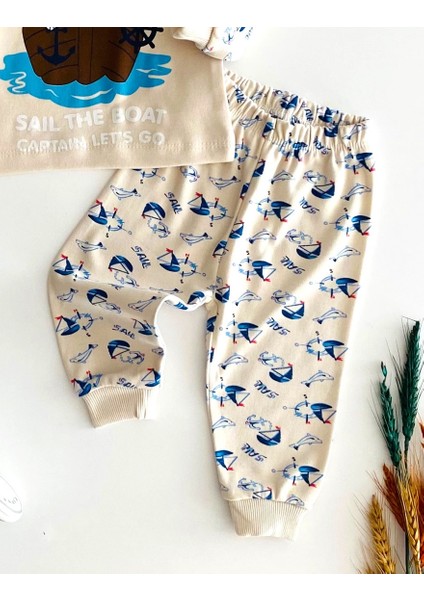 Neşeli Bebekler Baby Sevimli Denizciler Baskılı Pijama Takım Bej modelleri