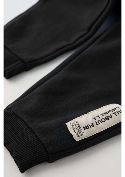 Erkek Çocuk Siyah Sloganlı Pamuklu Sweatshirt Jogger Eşofman Alt-Üst Takım modelleri