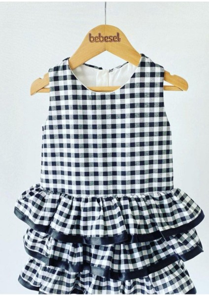 Kız Çocuk Gri Kurdela Pötikare Elbise