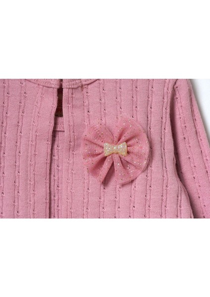 Kız Çocuk Pembe Kurdela Desenli Pamuklu Çıtçıtlı Ceketli Elbise modelleri