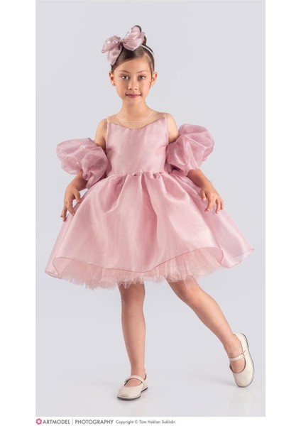 Kız Çocuk Gazel Kumaş Tütü Etekli Kabarık Kollu Taçlı Kız Çocuk Abiye Elbise modelleri