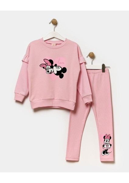 Kız Çocuk Minnie Mouse Pamuklu Sweatshirt Tayt Alt-Üst Takım