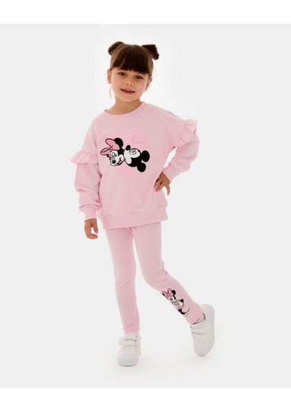 Kız Çocuk Minnie Mouse Pamuklu Sweatshirt Tayt Alt-Üst Takım