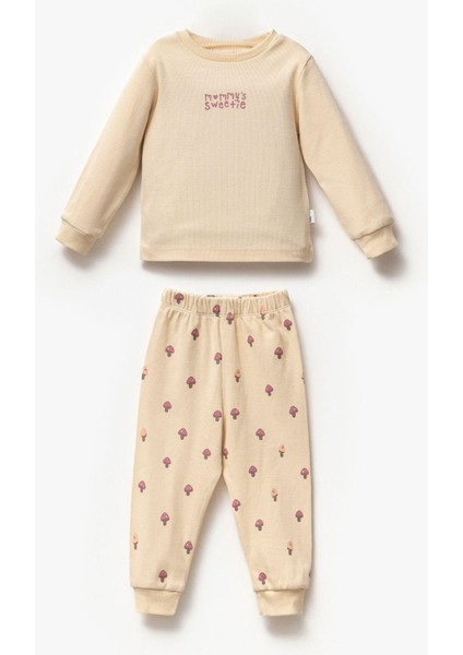 Kız Çocuk Mantar Desenli Pijama Pamuklu Sweatshirt Eşofman Alt-Üst Takım fiyatları