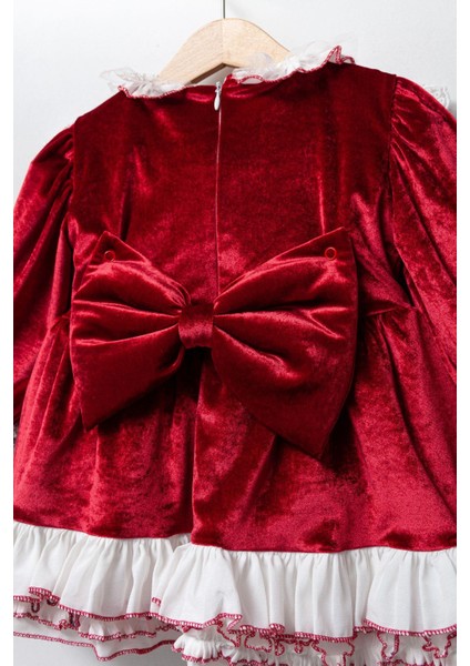 Kız Çocuk Yuvarlak Yaka Yılbaşı Noel Işlemeli Astarlı Vintage Kadife Elbise fiyatları
