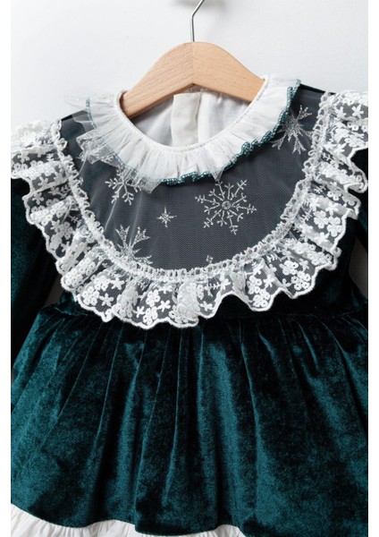 Kız Çocuk Yuvarlak Yaka Yılbaşı Noel Işlemeli Astarlı Vintage Kadife Elbise fiyatları