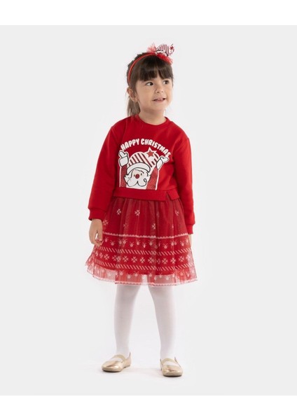 Kız Çocuk Noel Baba Yılbaşı Konsepti Tüllü Elbise
