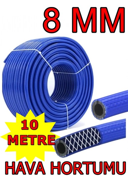 Kompresör Hava Hortumu 10 mt 8 mm Mavi - Thermo Oksijen Hava Hortumu