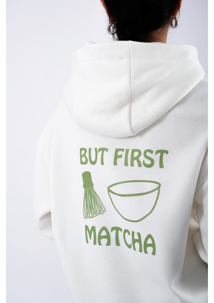 But First Matcha Relaxed Fit Hoodie Kadın - Ekru fiyatları