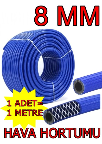 Kompresör Hava Hortumu 1 mt 8 mm Mavi - Thermo Oksijen Hava Hortumu