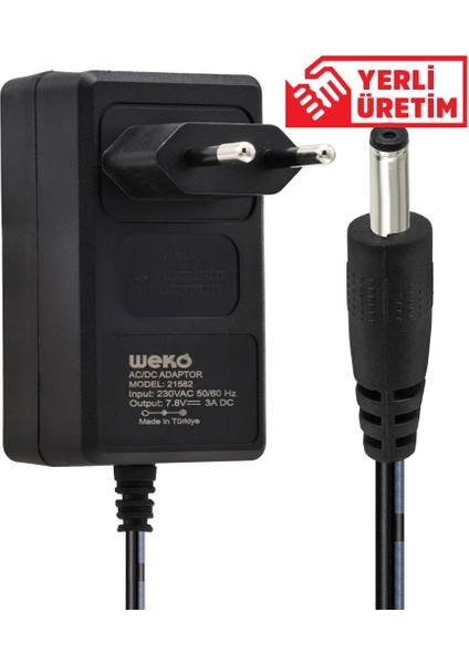 7.8 Volt - 3 Amper 3.5*1.35 Uçlu Yerli Üretim Ac Plastik Yazar Kasa Adaptörü