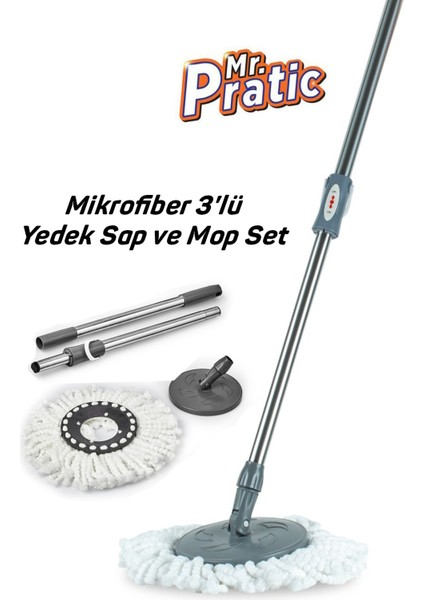 Mikrofiber 3'lü Set 360 Derece Döner Setlere Uyumlu Yedek Sap Başlık Mikrofiber Mop