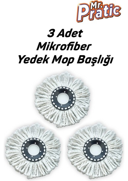 3 Adet 360° Döner Moplara Uyumlu Yedek Mikrofiber Püskül Mop Başlığı