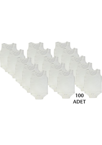 Bebek 100 Adet Çıtçıtlı Badi Bisiklet Yaka Sıfır Kol Beyaz Pamuklu 100'LÜ Zıbın