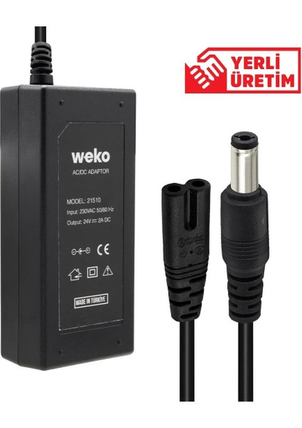 24 Volt - 2 Amper 5.5*2.5 Uçlu Yerli Üretim Plastik Kasa Masaüstü Adaptör