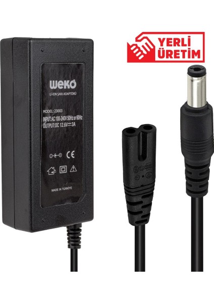 12.6 Volt - 3 Amper 5.5*2.5 Uçlu Yerli Üretim Lı-Ion Batarya Şarj Adaptörü (OUT:12V3A)