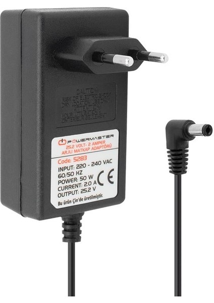 PM-5283 25 Volt - 2 Amper - 50 Watt 5.5*2.5 mm L Uçlu Şarjlı Matkap Adaptörü