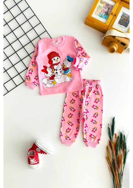 Neşeli Bebekler Baby Kardan Adamlı Baby Du& Baby Daisy DuBaskılı Pijama Takım Pembe