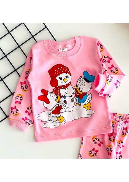 Neşeli Bebekler Baby Kardan Adamlı Baby Du& Baby Daisy DuBaskılı Pijama Takım Pembe