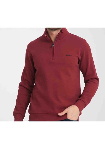 Basıc Bordo Regular Fit Dik Yaka Yarım Fermuar
