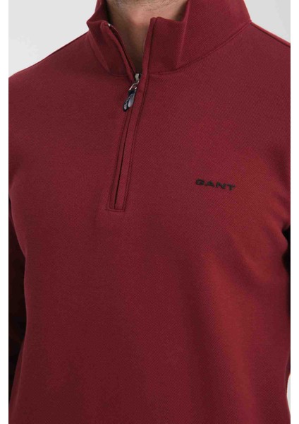 Basıc Bordo Regular Fit Dik Yaka Yarım Fermuar