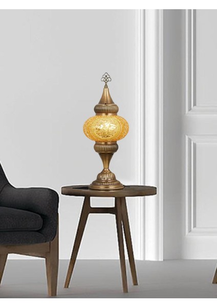 El Yapımı Otantik Mozaik Renkli Cam Masaüstü Abajur Lamba, Masa Komodin Gece Lambası, Xl 45CM