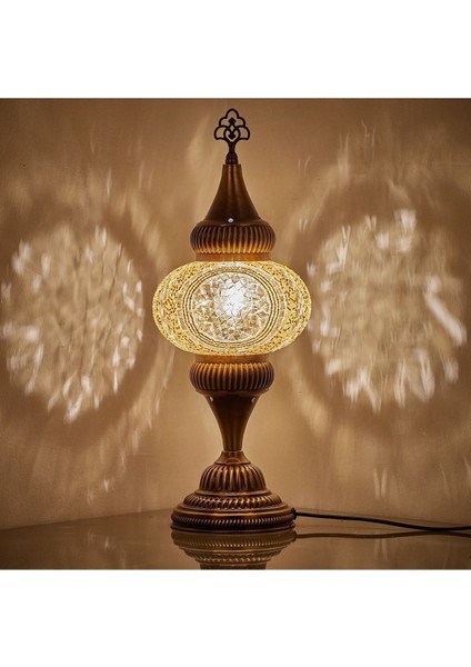 El Yapımı Otantik Mozaik Renkli Cam Masaüstü Abajur Lamba, Masa Komodin Gece Lambası, Xl 45CM modelleri