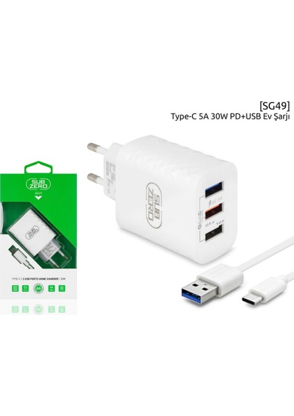 TT_SZB-SG49 Ev Tipi  Telefon Şarj Aleti 3 USB Portlu 30W