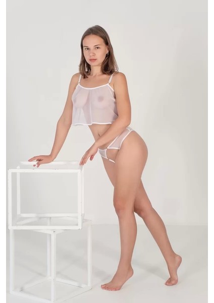 Özel Bölgesi Açık Beyaz Tül Sütyen Takımı TM1294 modelleri