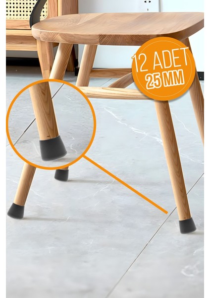 12 Ad 25 mm Siyah Silikon Masa Sandalye Pabuç Kaydırmaz