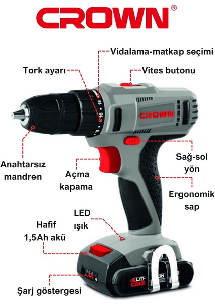 Çift Vitesli Akülü Vidalama 14.4V 1.5AH CT21055L-1.5 Bmc | Bakır Sargılı Çift Akülü Şarjlı Matkap