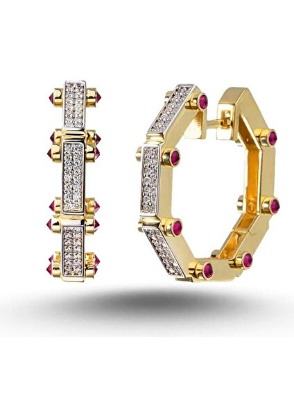 Ricco Jewellery 14 K Gold Kaplama 925 Ayar Gümüş Seren Secret Küpe • 2 Cm