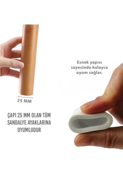 8 Adet Sessiz Tip Sandalye Pabucu Masa Sandalye Zemin Koruyucu 2,5 cm Beyaz