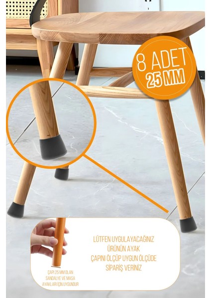 8 Ad 25 mm Siyah Silikon Masa Sandalye Pabuç Kaydırmaz