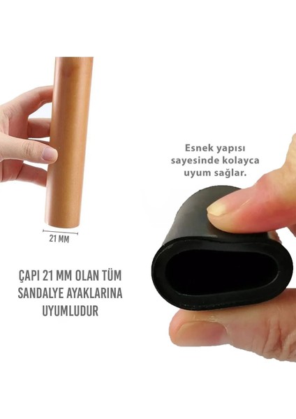 16 Adet 21 mm Siyah Silikon Masa Sandalye Pabuç Kaydırmaz Koltuk Zemin Koruyucu Çizdirmez Ayak Kılıfı