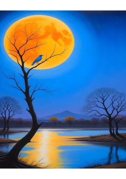 Sayılarla Boyama Hobi Seti Renkli Baskılı (Çerçeveli) 40X450 Cm: Ayın Yansıması 2