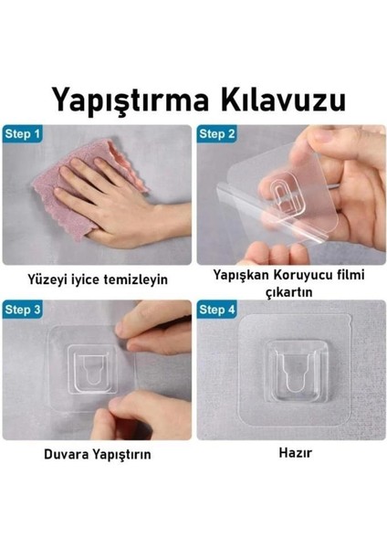 5 Çift Şeffaf Yapışkanlı Geçmeli Klips Eşya Tablo Resim Duvar Banyo Sabitleme Askısı Tutucu Askı Kancası