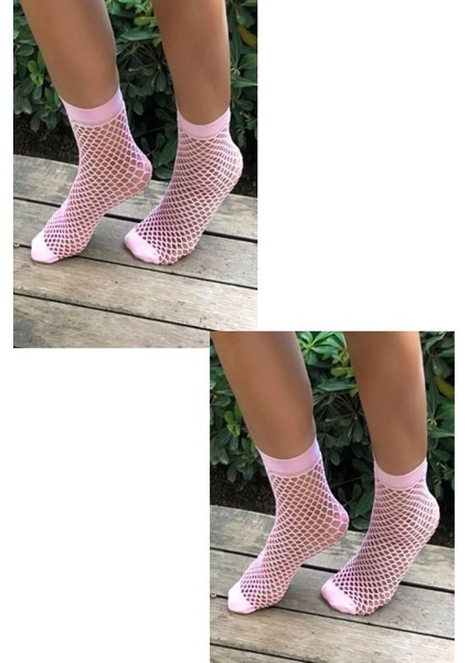 Pembe File Soket Çorap 2'li Set