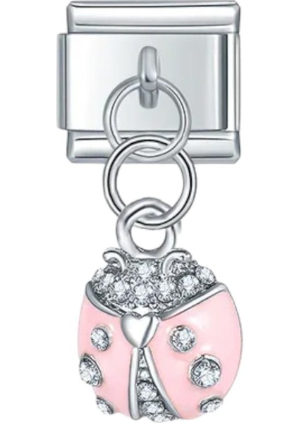 Pembe Uğur Böceği Çelik İtalyan Charm