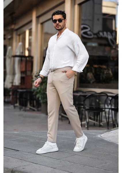 Slimfit Jogger Mevsimlik Bej Likralı Rahat Pantolon