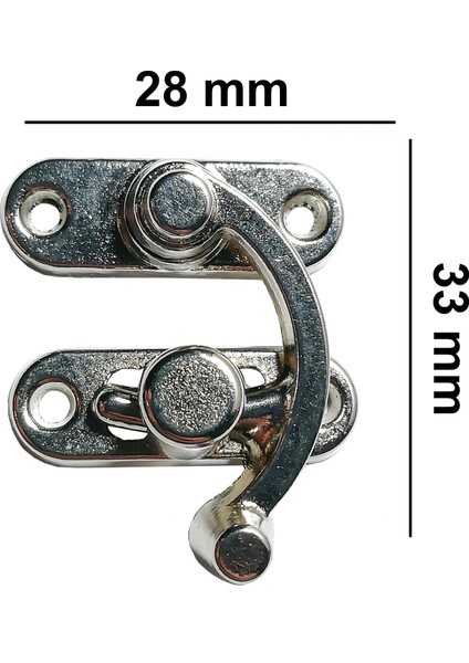 Orta Boy Nikel Yay Gözü Kancalı Kilit 10 adet Kutu Sandık ve Kapak Klipsi 28x33 mm