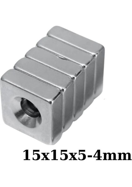 15X15X5-4MM Havşa Delikli Neodyum Güçlü Mıknatıs - Neodim Magnet