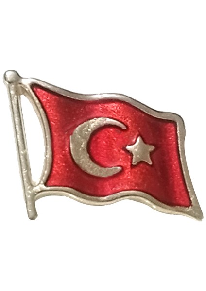 Gold Renk Dalğalı Türk Bayrağı Metal Yaka Rozeti 1 Adet