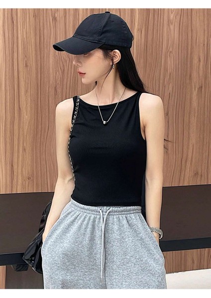 Havuz Yaka Omuzu Açık Askılı Siyah Renk Fitilli Crop Top Bluz fırsatları