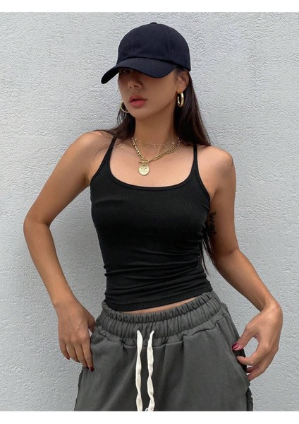 U Yaka Omuzu Açık Askılı Yüzücü Sırtlı Siyah Renk Fitilli Bluz indirimleri