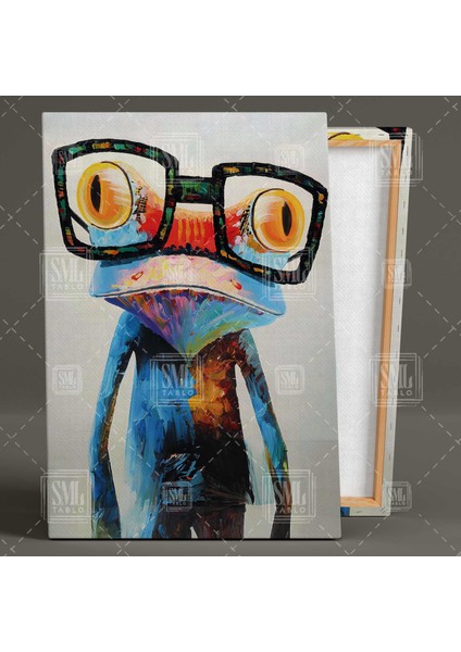 Büyük Gözlüklü Sarı Gözlük Komik Kurbağa Funny Frog Dikey Kanvas Tablo