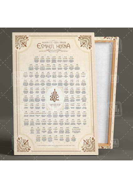 Esmaül Hüsna Türkçe Meal Allahın 99 Ismi Allah Adları Dikey Kanvas Tablo