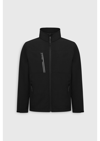 Softshell Standart Fit Normal Kesim Dik Yaka Fermuarlı Yan Cepli Mont