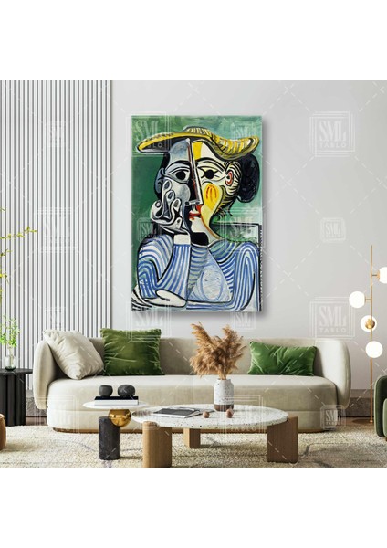 Pablo Picasso Sarı Şapklaı Kadın Ünlü Ressam Dikey Kanvas Tablo