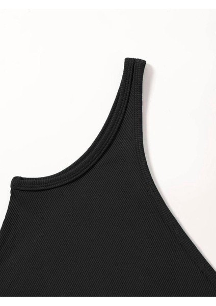 Asimetrik Yaka Kolsuz Tek Omuz Askılı Siyah Renk Fitilli Crop Top Bluz fırsatları
